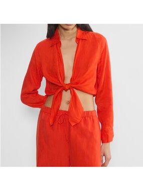 Babaton Linen Tie Front Top